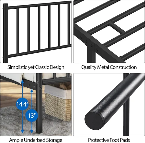 Vista 5 de Yaheetech Base de cama individual con plataforma de metal, base de colchón con cabecero y estribo, no necesita somier, almacenamiento debajo