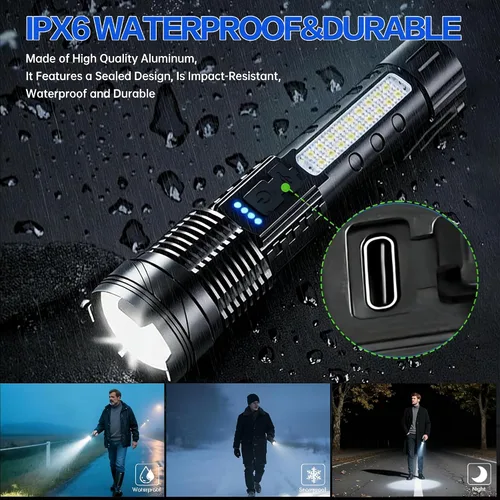 Vista 8 de Linternas Recargables de Alto Lumen, Linterna Recargable de 7 Modos, Linterna LED Súper Brillante con Luz Táctica Ajustable, Linterna de Mano