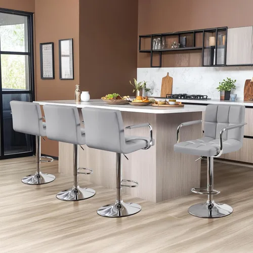 Vista 161 de Yaheetech - 4 taburetes de bar ajustables para mostrador de cocina, taburetes de bar/mostrador, silla de comedor giratoria hidráulica de piel Marrón