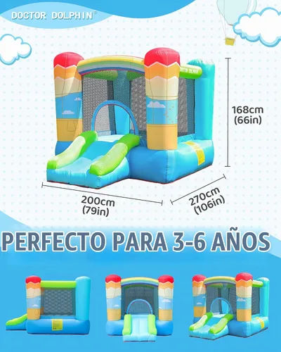 Vista 3 de Doctor Dolphin Castillo inflable de salto con túneles para niños pequeños de 3 a 8 años