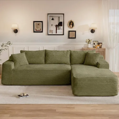 Vista 31 de Sofás seccionales sin hueso en forma de L de 108 pulgadas para sala de estar, moderno y cómodo sofá modular de pana comprimida de espuma