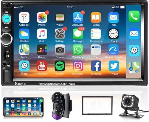 Podofo Car Stereo Double Din Car Radio 7 Inch MP5 Player with HD Touch Screen Digital Display Bluetooth Multimedia Support PhoneLink USB SD Aux-in 2