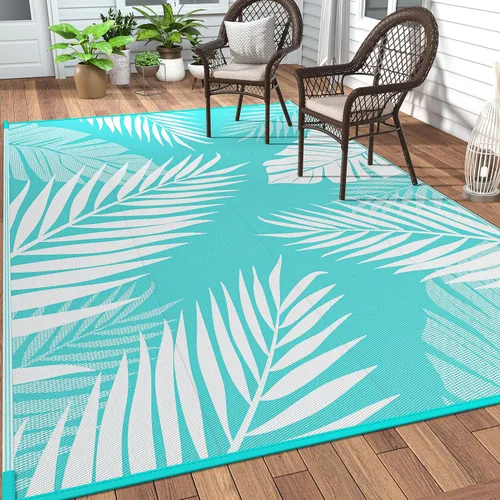Vista 43 de GENIMO - Alfombra para exteriores de 6 x 9 pies, impermeable, reversible, de pajillas de plástico, para patio, espacios amplios, ligera