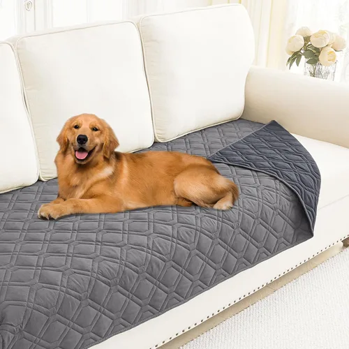 Vista 48 de Smiry Funda impermeable para cama de mascota, suave y lavable, para muebles, cama, sofá, reversible, a cuadros (30 x 53 pulgadas, color beige/beige)