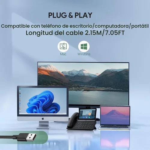 Vista 6 de Yealink Auriculares con cable UH42 USB-C/A,Micrófono con cancelación de Oreja dual (UC)