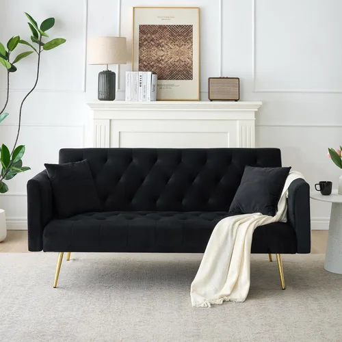 Vista 94 de Sofá cama moderno de terciopelo de 72 pulgadas, sofá cama plegable convertible con 3 respaldos ajustables, sofá biplaza reclinable copetudo