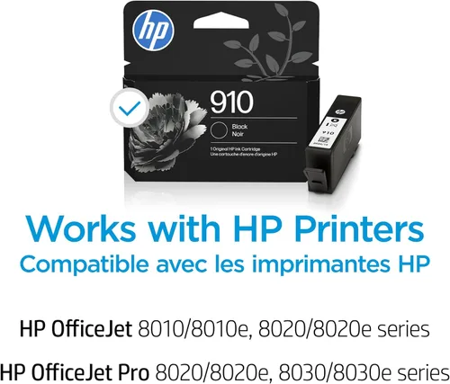 Vista 2 de HP Cartucho de tinta negra 910 Funciona con OfficeJet 8010, 8020 Series, OfficeJet Pro 8020, 8030 Series Elegible para tinta instantánea