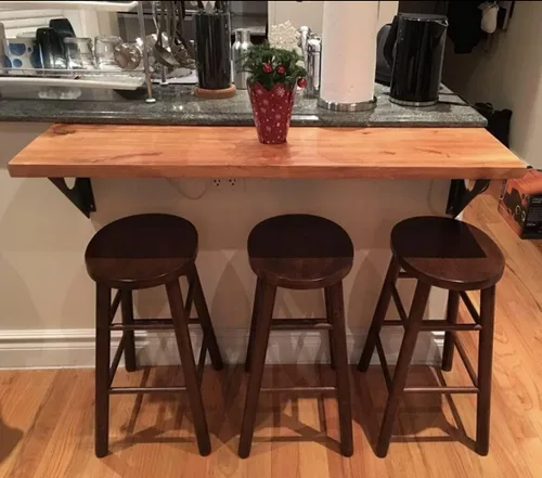 Vista 5 de Mesa rústica industrial para montar en la pared, escritorio de mesa de comedor, mesas de bar de madera de pino para montar en la pared