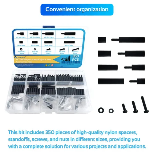 Vista 5 de 350 piezas M2 negro macho hembra de nailon hexagonal espaciador Standoff tornillo tuerca kit de surtido (negro) para PCB placa base de circuito