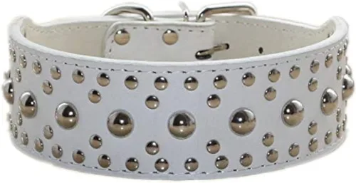 Vista 11 de Serijoars Collar de cuero de 2 pulgadas de ancho, collar resistente con tachuelas, ajustable para perros medianos y grandes (M, negro)