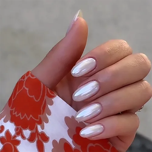 Uñas postizas blancas a presión con forma de almendra, color rojo rosa, cobertura completa, uñas adhesivas con diseños de purpurina, uñas postizas