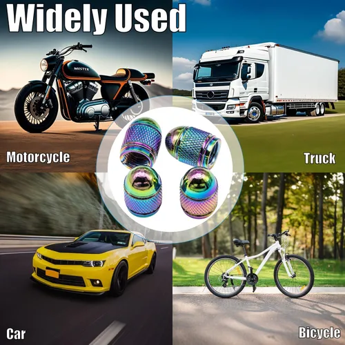 Vista 4 de 4 piezas de tapas coloridas para válvulas de neumático, tapas universales de aleación de aluminio estilo bala pulidas para válvulas de neumático