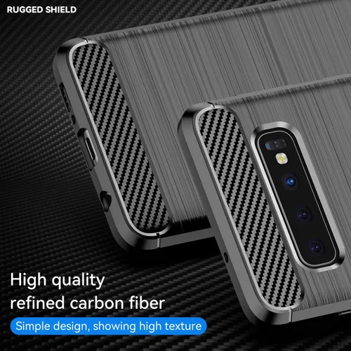 Vista 5 de Funda de teléfono para Galaxy S10 Plus, Samsung S10+ SM-G975U, de fibra de carbono, a prueba de golpes, resistente a los arañazos, TPU suave, funda
