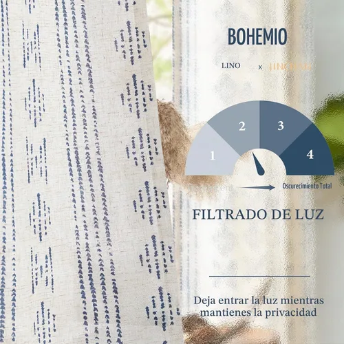 Vista 5 de jinchan Cortinas bohemias a rayas para sala de estar, cortinas de lino estilo granja de 63 pulgadas de largo, 2 paneles para dormitorio, mudcloth