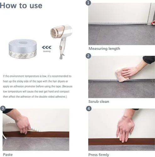 Vista 5 de TAROSE - Tira de sellado de silicona para puerta, 16 pies de largo, color negro (25 mm de ancho)