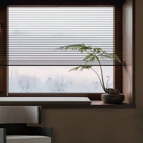 Vista 2 de Mini persianas de aluminio inalámbricas de 1 pulgada, persiana de privacidad horizontal anti-UV negra, mini persiana personalizada para ventanas