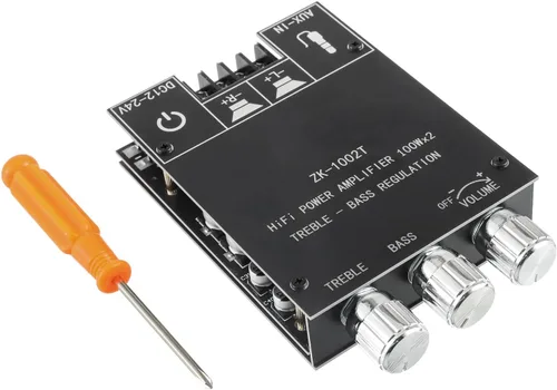 Placa de amplificador Bluetooth de 100W+100W con control de agudos y bajos Chips TPA3116D2 DC 9-24V Entradas BT y AUX 2.0 Canales Placa de