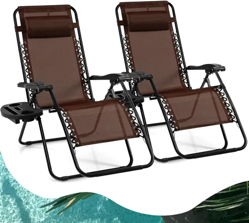 Vista 25 de Goplus Sillas de salón Zero Gravity, reclinables plegables ajustables en 160° con almohada y soporte para tazas, cómodas sillas de descanso de 350