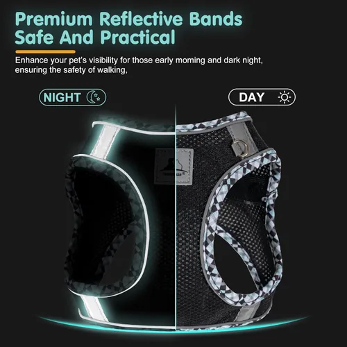 Vista 5 de Juego de arnés y correa para perro, arnés sin tirones para perros pequeños, fácil caminar, suave y transpirable, arnés para perros pequeños, arnés