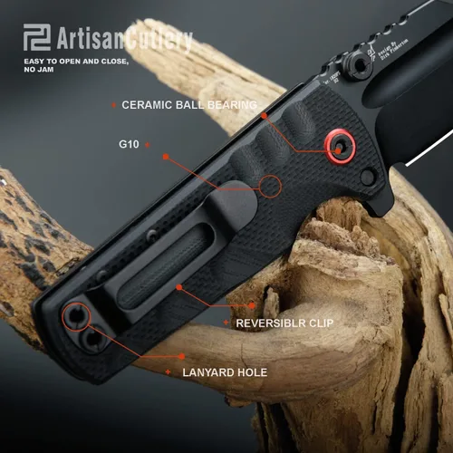 Vista 3 de ARTISANCUTLERY Cuchillo táctico Proponent Subsize (1820PS) Hoja de acero D2 negra con PVD y mango G10, negro