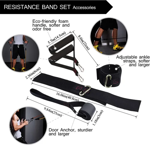 Vista 5 de TheFitLife Exercise Resistance Bands with Handles - 5 Fitness Workout Bands Stackable up to 110/150/200/250/300 lbs, Training Tubes with Large