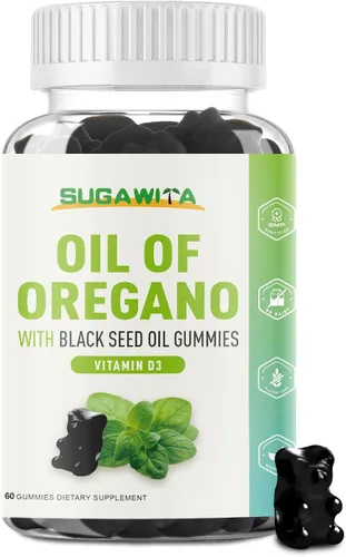 Gomitas de aceite de orégano, aceite de orégano 3 en 1 con aceite de semilla negra, aceite orgánico de orégano masticables suplementos con vitamina