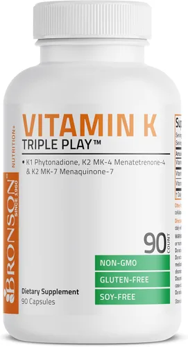 Vista 5 de Suplemento de Vitamina K Triple Play de Bronson (vitamina K2 MK7 / vitamina K2 MK4 / vitamina K1) 0,00002 oz, 1