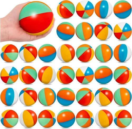 Vista 9 de CLESDF Mini bolas de estrés para la playa para niños, 36 bolas de espuma de alivio del estrés del arco iris, juego de piscina, pelotas deportivas