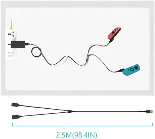 Vista 5 de Cable de carga Joycon para interruptor portátil, 98.4 pulgadas, reemplaza la base de carga original del interruptor, reemplazo de viaje, base