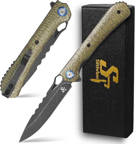 Vista 11 de Sitivien ST145 - Cuchillo de bolsillo plegable, hoja de acero 14C28N, mango G10 EDC herramienta cuchillo para supervivencia al aire libre, Negro