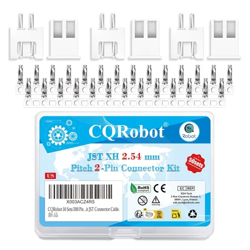Vista 113 de CQRobot JST EL 4.5 mm de paso 2 pines conector electrónico IC macho, enchufes hembra carcasa y kit de terminales de crimpado en T macho/hembra. 50