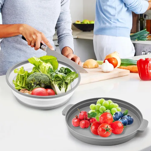 Vista 7 de Paquete de 2 cubiertas para salpicaduras de microondas y placa antiquemaduras, cubierta plegable de plástico y silicona para microondas