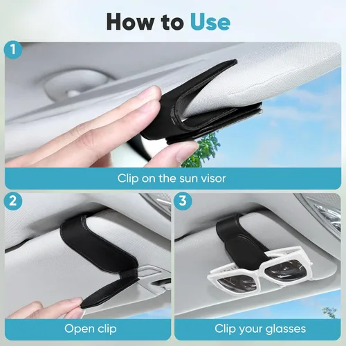 Vista 4 de vinlley Soporte para lentes de sol para visera solar de automóvil, clip magnético de cuero para colgar gafas, accesorios para visera de vehículo