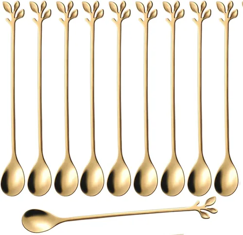 Vista 10 de dcieiosul - Cucharas de café expreso de acero inoxidable chapadas en oro, vajilla de cubiertos, cucharaditas de postre, cucharas de sopa pequeñas