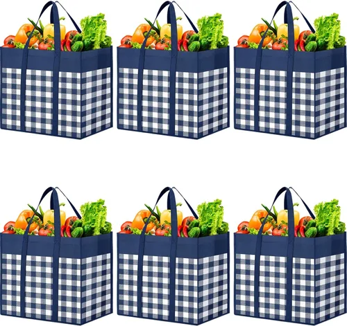 Vista 14 de WOWBOX Bolsas de comestibles reutilizables, paquete de 4, bolsas de compras plegables reutilizables a granel con asas reforzadas, bolsas