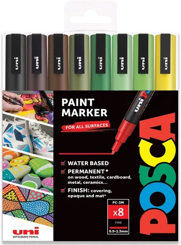 Posca PC-3M Paint Marker Art Pens - 0.9-1.3mm – Earth Tones Set of 8 Pens in Gift Box
