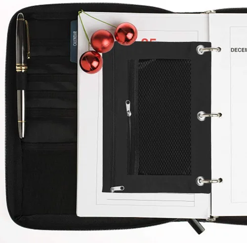 Vista 6 de Cinvo Estuche para lápices de 3 anillos con cremallera, estuche de lona con 2 compartimentos (juego de 2, negro)