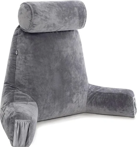 Vista 32 de Husband Pillow Backrest with Arms - Adult Reading Pillow with Shredded Memory Foam, Ultra-Comfy Removable Microplush Cover & Detachable Neck Roll