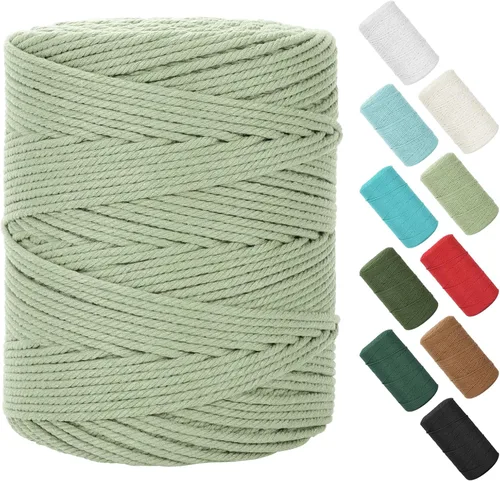 Vista 133 de Cordón de macramé de 3 mm x 109 yardas (328 pies), cuerda de macramé de algodón natural - cuerda de algodón de macramé trenzada de 4 hilos
