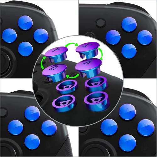 Vista 3 de eXtremeRate Chameleon - Botones ABXY intercambiables color morado y azul para controlador Nintendo Switch Pro, repuesto intercambiable ABXY