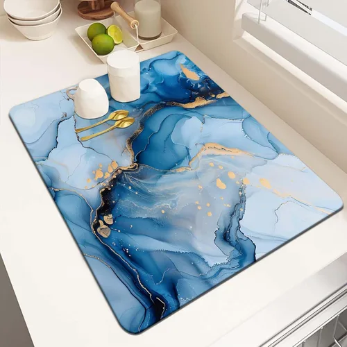 Vista 11 de MCALK Tapete de secado de platos blanco mármol para encimera de cocina, almohadilla de secado de platos dorada con base de goma antideslizante