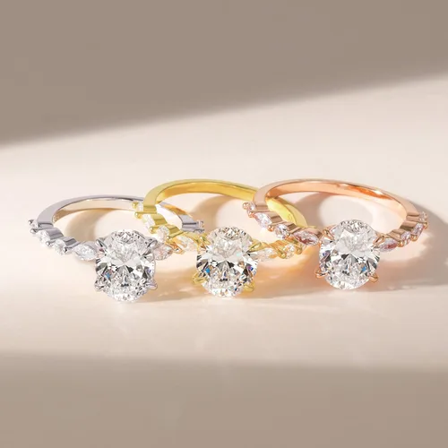 Vista 3 de EAMTI Anillo de compromiso de plata de ley 925 con circonita cúbica de corte ovalado, anillo de compromiso con halo solitario para mujer