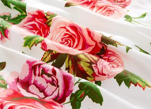 Vista 6 de DaDa Bedding - Juego de funda de edredón con diseño floral de rosas románticas, precioso jardín de primavera rosa con fundas de almohada, flores