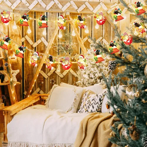 Vista 5 de Ganeen Lindas Luces de Cadena de Gato Navideño 20 LED 3.05 m Lindas Luces de Cadena Colgantes para Árbol de Navidad Operadas