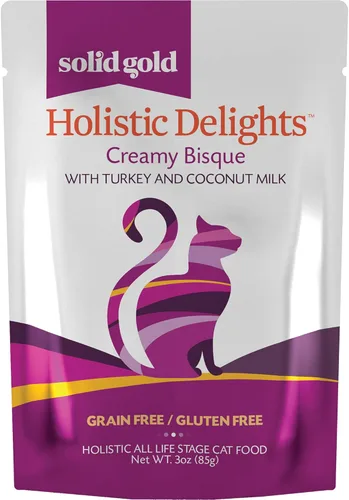 Vista 36 de Solid Gold Alimento húmedo cremoso para gatos; Holistic Delights Leche de atún y coco, bolsa de 24 unidades / 3 onzas