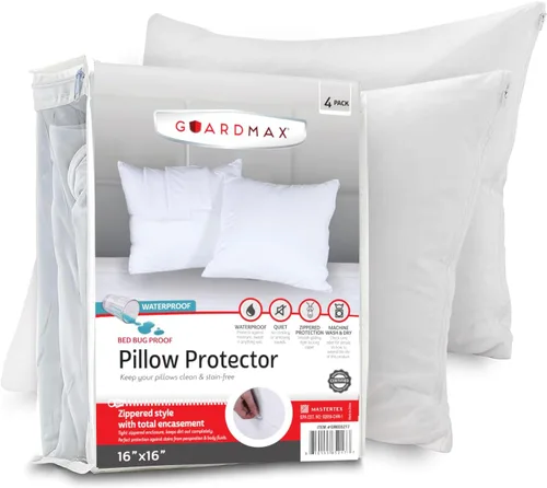 Vista 11 de Guardmax - Protector de almohada resistente al agua y a prueba de chinches - Con zipper - Juego de 2 - Silencioso, Poliuretano, Blanco, Estándar