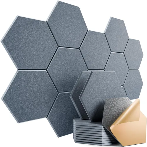 Vista 158 de Paquete de 12 paneles acústicos autoadhesivos de 12 x 10 x 0.4 pulgadas, paneles de espuma a prueba de sonido para paredes, diseño hexagonal Blanco