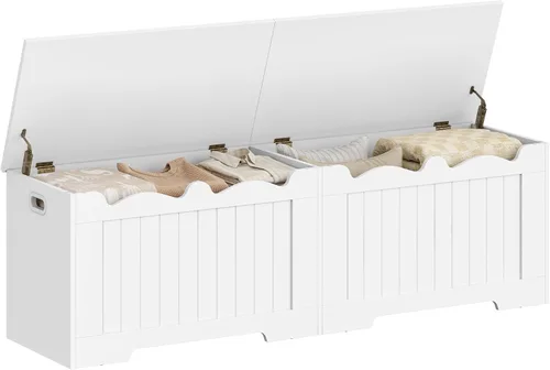 Vista 14 de Hzuaneri Baúl de almacenamiento de 43.3", baúl de banco de almacenamiento extragrande con 2 bisagras, caja de madera, organizador de baúl con tapa