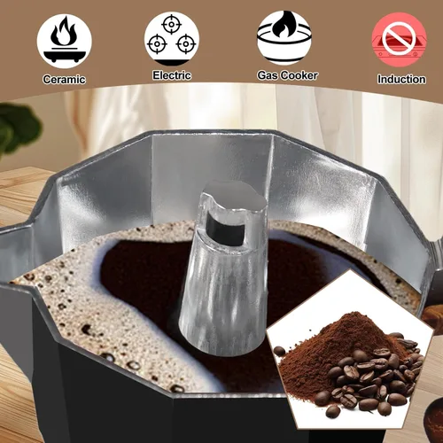 Vista 5 de Cafetera Moka Pot Express de Aluminio de 3 Tazas 150ml (5.1 fl oz), Cafetera de Espresso para Estufa, Cafetera Colorida Estilo Clásico Italiano