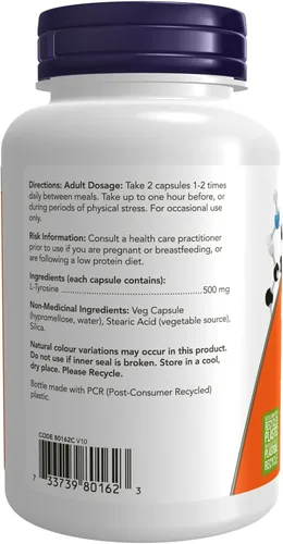 Vista 2 de Now Foods L-Tirosina 500 mg - 120 Cápsulas